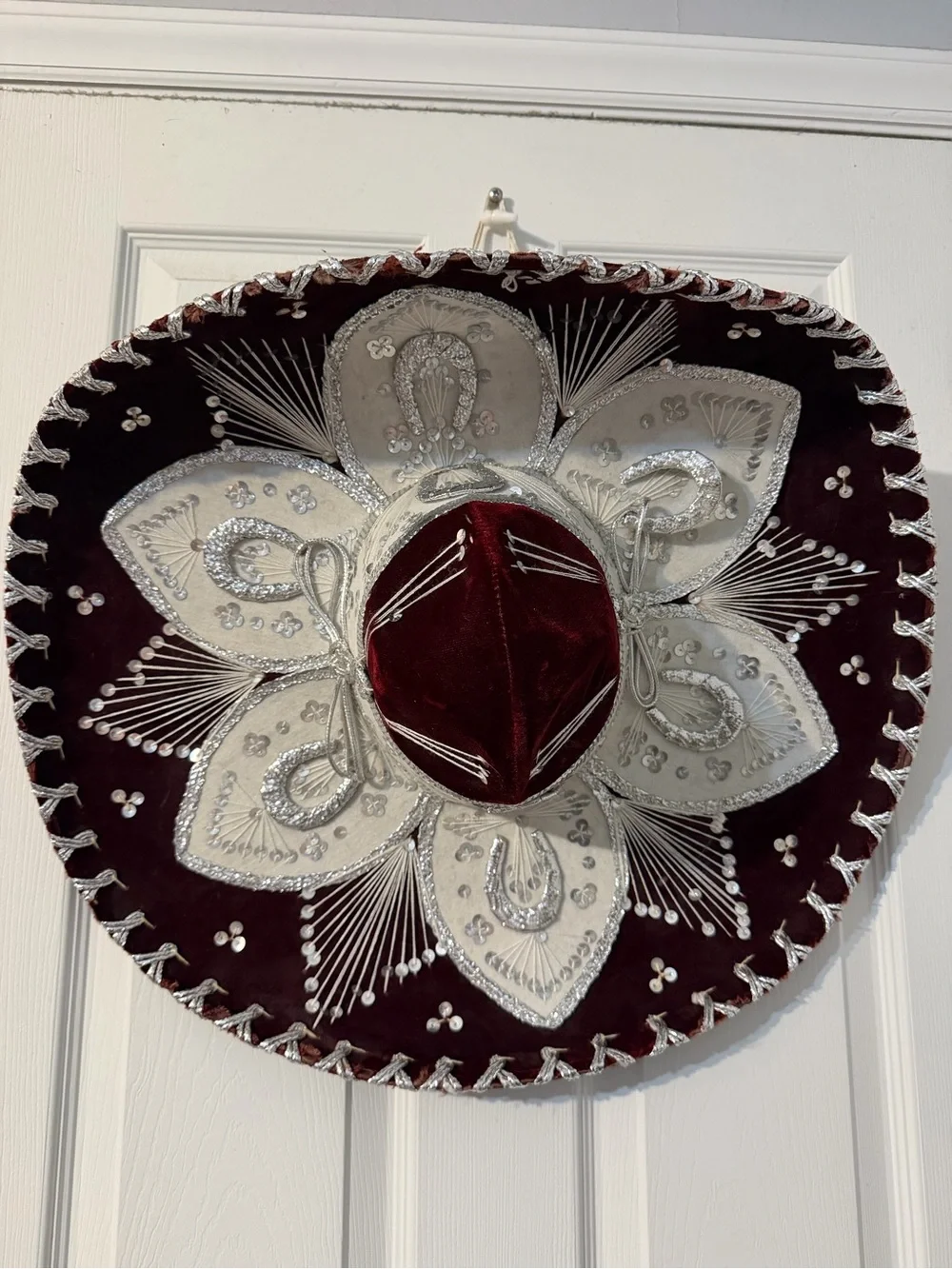 Pigalle Mexican Sombrero Mariachi Hat XXXXXXX Red Maroon Silver Sequins